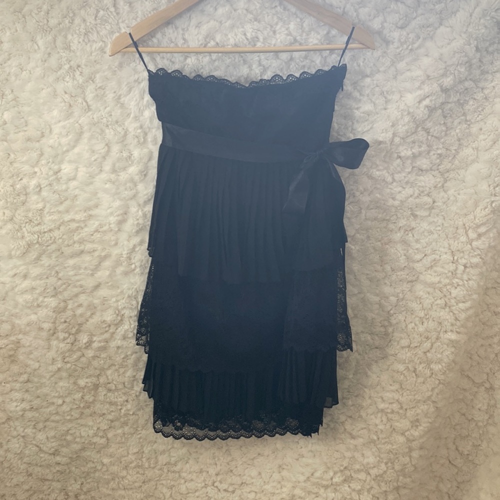 Bershka Black Tiered Lace Strapless Dress